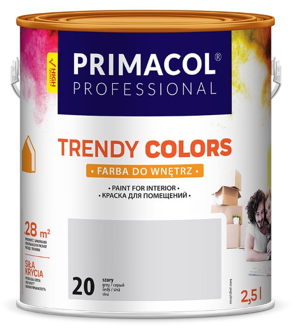 Farba akrylowa Trendy Colors 2,5 l mat szary do ścian i sufitów